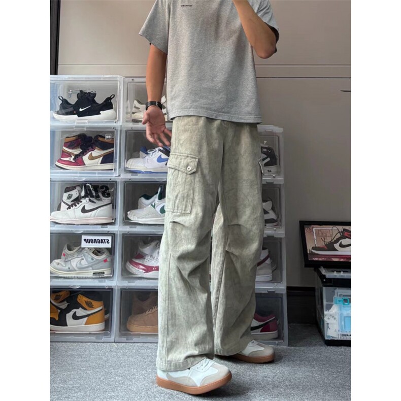 【有货的】杏色扎染工装裤男女美式复古大口袋裤子G810WW-特P58,男装工装外套,星座1007（原301D）