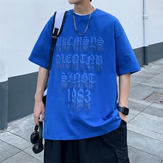 904-XT17-P35美式复古哥特文发泡印花短袖T恤男女100棉，男装T恤，星座904