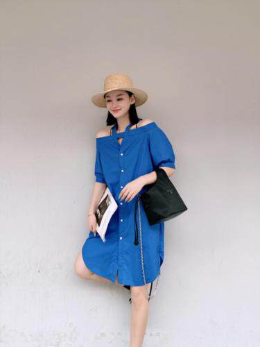 韩版漏肩连衣裙，女装连衣裙，玩美