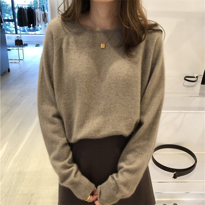秋冬新款100%羊毛衫女套头宽松加厚圆领短款大码针织毛衣羊绒衫,女装羊毛衫,恩泰羊绒