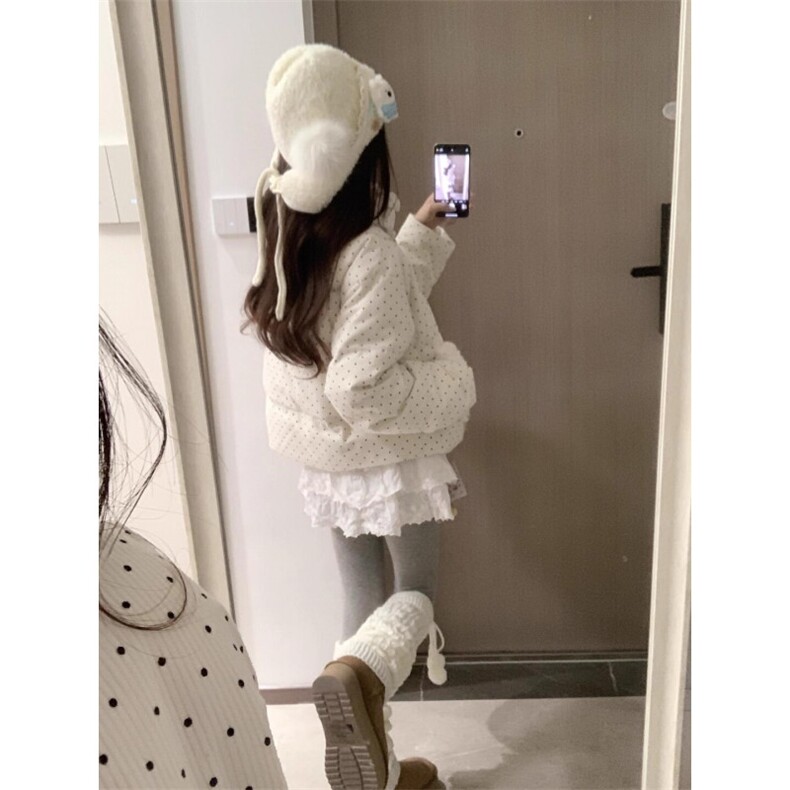 波点毛领羽绒棉服外套女冬小个子灯芯绒棉衣保暖加厚短款面包服,男装棉衣,星座1210-1
