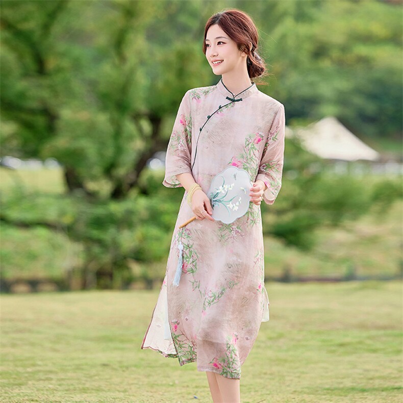 2026年夏季文艺/优雅苎麻旗袍,女装汉服/婚纱/旗袍/礼服,江南依恋