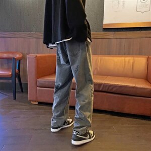 牛仔裤男生直筒拖地ins高街潮牌宽松复古港风老爹长裤子9059-p45图片