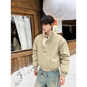 SH美式解构缉明线立领工装夹克秋冬款加绒加厚廓形棉服男女图片