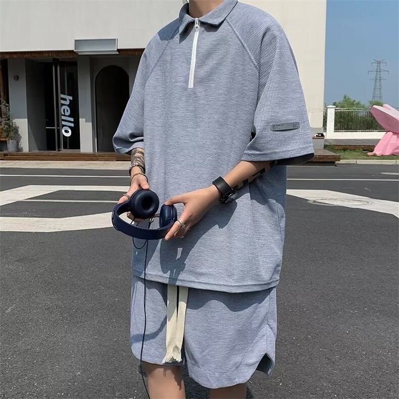 套装男韩版潮流POLO衫痞子帅2023夏季新款ins两件套短裤W5066-P50,男装休闲套装,星座412-2
