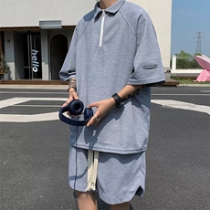 套装男韩版潮流POLO衫痞子帅2023夏季新款ins两件套短裤W5066-P50，男装休闲套装，星座412-2