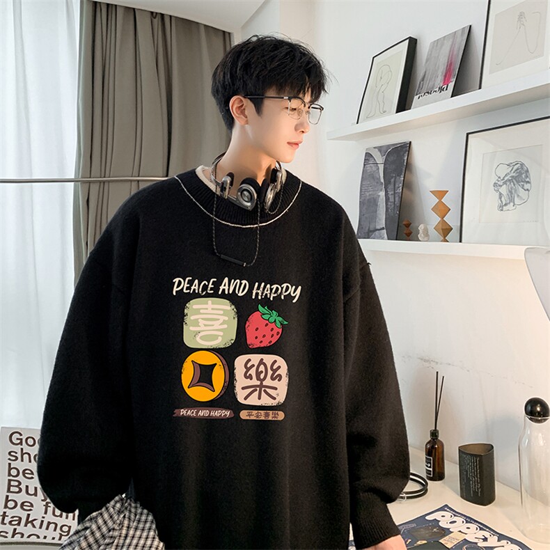 控78 假两件毛衣男大码加绒针织衫男毛线衣M80322-P55  加绒P70图片