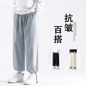 休闲卫裤男生夏季宽松蓝色一裤两穿九分裤子  K680-特批35图片