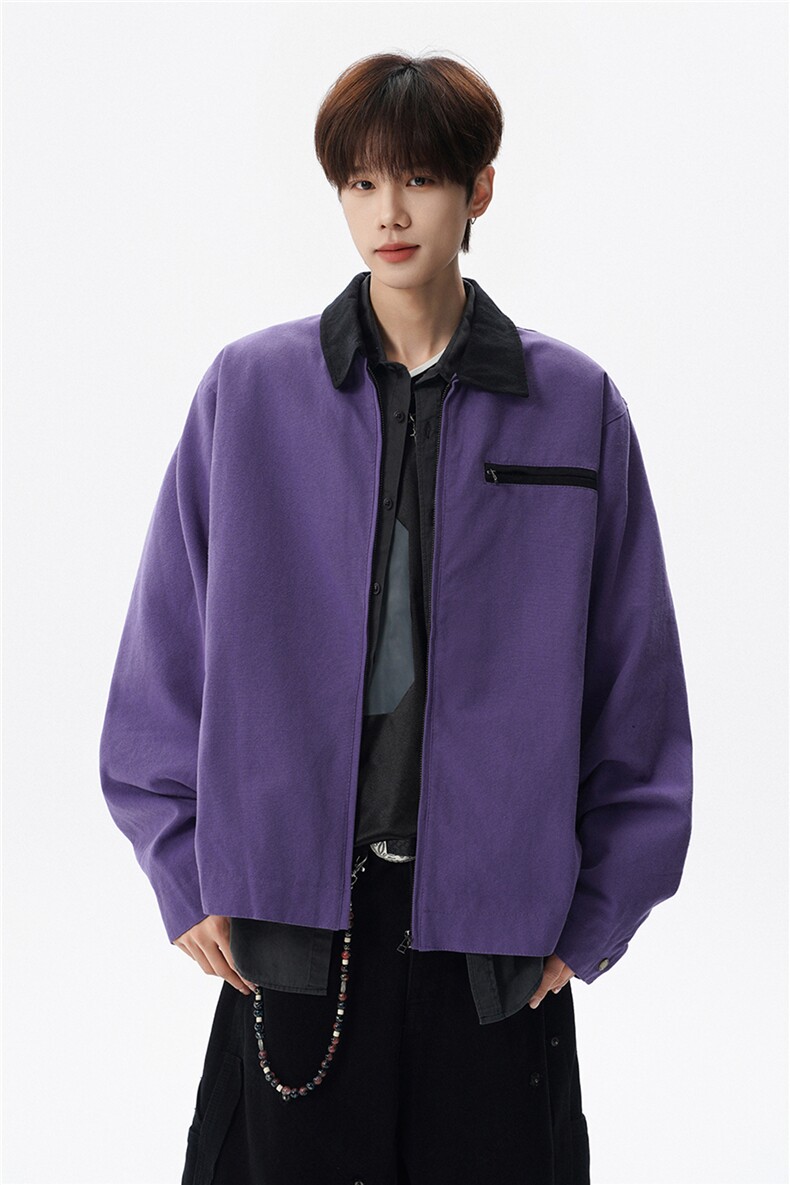 撞色水洗做旧帆布短款夹克男款vintage美式复古工装休闲外套JK003,男装夹克,电商B312
