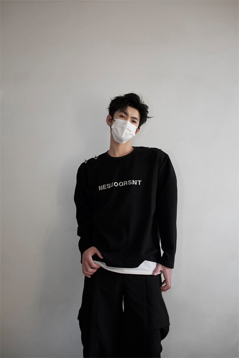 明星私服现货春款飞机扣不对称双肩设计打底T恤潮流高街卫衣P55,男装T恤,电商B319