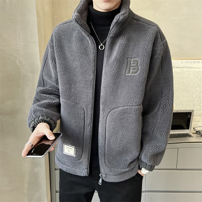 皮毛一体棉衣男士冬季潮流颗粒绒加厚加绒冬装外套R9168-P195,男装棉衣,电商A239