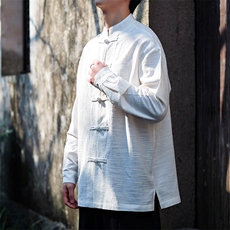 2025春装新款新中式风长袖立领盘扣衬衫CS03-P75控89，男装衬衫，电商A021