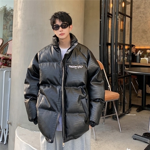 1港风鳄鱼纹手塞棉大码M-5XL夹克PU皮棉服外套男8507P120控158图片