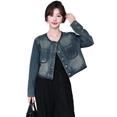 现货小香风拼接洗水牛仔外套女短款法式显瘦显高气质春秋季外套，女装牛仔外套，江南女神