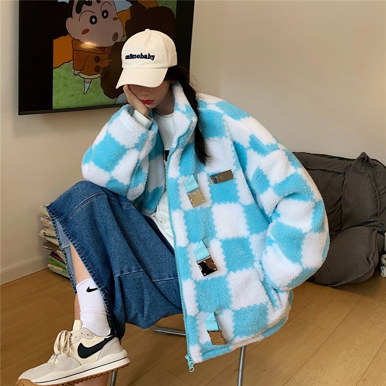 1羊羔毛格子外套大码M-5XL加棉聚酯纤维棉衣YG78159P105控149，男装棉衣，星座226-2