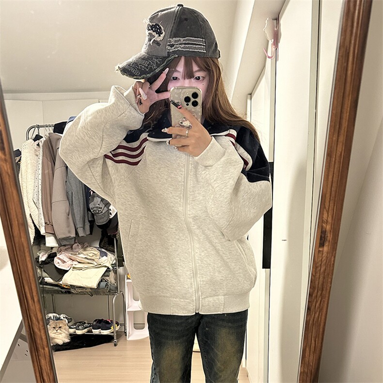抖音得物高品质美式高街重磅结构织带拼接撞色立领卫衣外套CM41,男装卫衣,电商A486