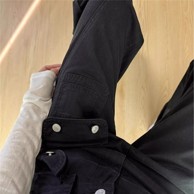 美式街头黑色显瘦拉链工装牛仔裤女春秋高腰直筒宽松百搭微喇长裤,男装牛仔裤,星座302B