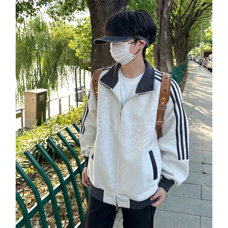 抖音得物高品质26春装美式高街重磅结构拼接织带立领卫衣外套CM42图片
