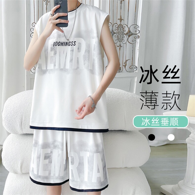 2024夏季新款旋律风车大码冰丝背心套装M-5XHQ24530-特P55，男装休闲套装，电商A022