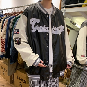 新款港风双层PU皮重工棒球服M-3XL大码加厚ins潮流学生 W2234-P55图片