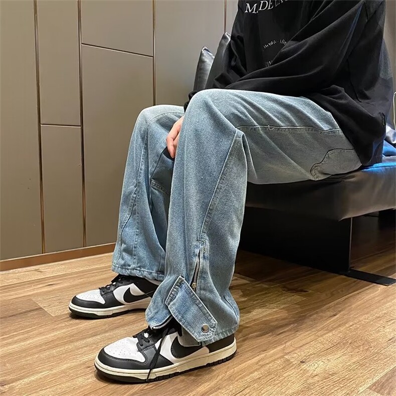 美式牛仔裤男秋季高街潮牌嘻哈直筒裤韩版痞帅阔腿长裤N1840-P49,男装牛仔裤,星座1008-1