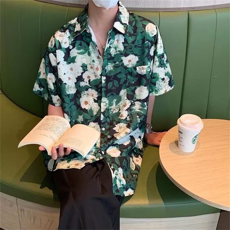 日系五分袖春夏季新款衬衫潮流慵懒男方领宽松型衬衫C660P25,男装衬衫,星座1116-2
