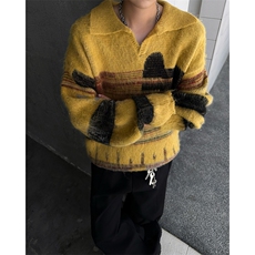 撞色复古翻领毛衣男女休闲慵懒风情侣款秋冬针织衫MY09576-P60，男装针织衫/毛衣，星座308B-2
