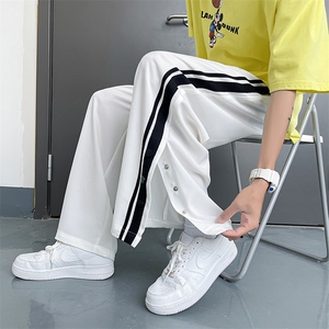 2023夏装新款排扣冰丝裤子港风休闲长裤九分裤B221-LK21137-P50,灰色外套粉色内搭 裤子穿什么颜色图片