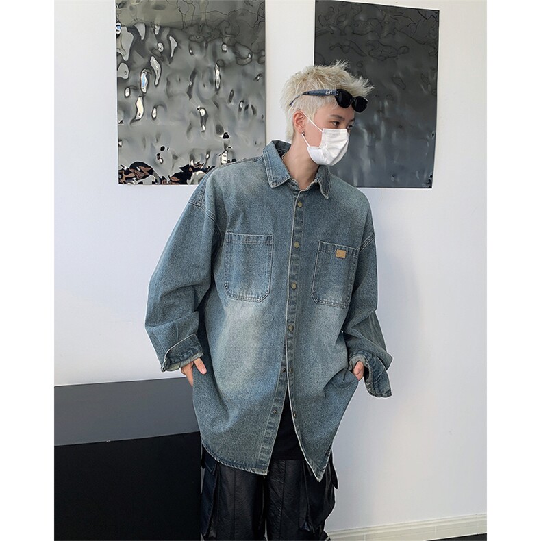 2024新款高质量水洗牛仔衬衫长袖宽松衬衣外套男现货W8420-P55,男装衬衫,星座512-4