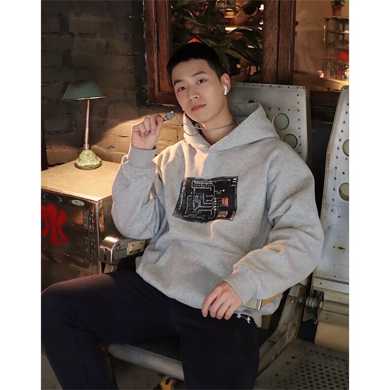抖音得物高品质印花连帽卫衣秋冬装美式宽松连帽纯色卫衣ADL113,男装卫衣,电商A443
