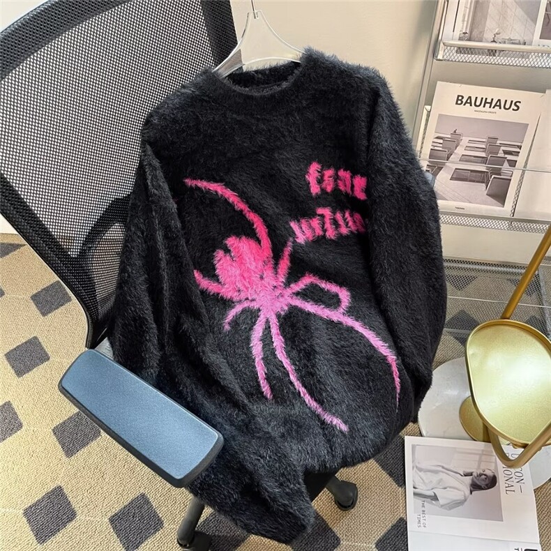 美式复古字母蜘蛛提花圆领毛衣男女针织衫BX007P50,男装针织衫/毛衣,星座1116-2