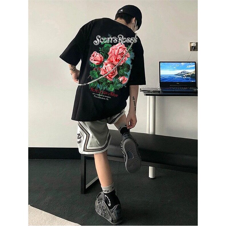 高品质纯棉短袖-宽松落肩款-白墨印花尺码:M-3XL,男装T恤,星座506A