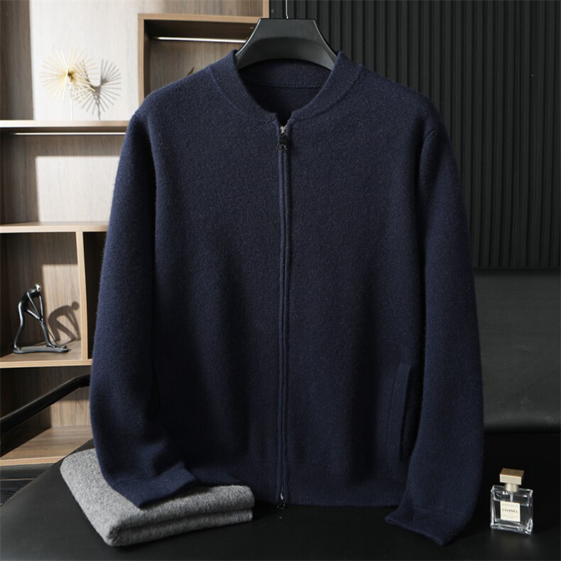 时尚男士秋冬新款简约休闲羊绒棒球服高品质保暖舒适,男装羊绒开衫,台绒羊绒