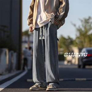 美式复古抽绳牛仔裤男2024新款直筒高街阔腿裤子K282-特批-37图片