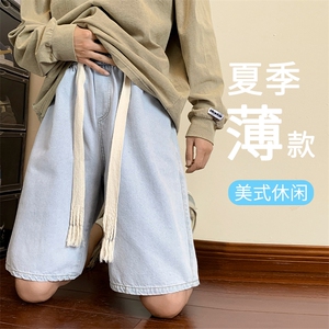 牛仔短裤男款夏季潮流宽松五分裤潮牌高街ins直筒裤子DK852特批34图片