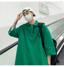 T6075/P25新款夏季华夫格polo衫T恤男大码宽松纯色简约上衣男装潮，男装T恤，电商A141