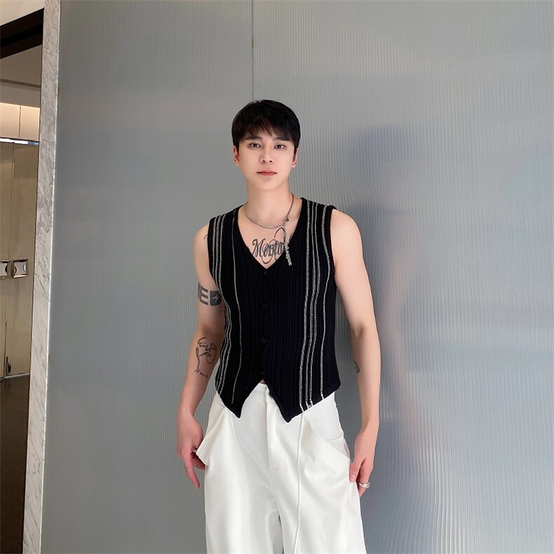 春夏新款开衫针织背心简约韩版百搭休闲男女潮流坎肩MY62P70图片