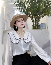 新款春款，海军风丝绵面料衬衣，领子是工艺设计，其它，瑟拉·女人缘