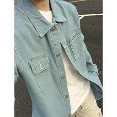 宽松翻领牛仔夹克外套潮流工装上衣宽松休闲纯色J9102-特价P51，男装夹克，电商A007