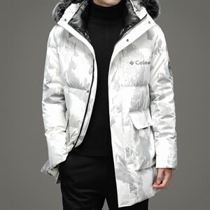 21冬季新款连帽羽绒服中长款男士狐狸毛毛领外套SNNYR86R022-P325图片
