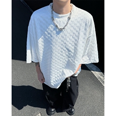 8XL-M特大码短袖男夏季港风棋盘格子T恤冰丝半截五分袖DX323P35，男装T恤，电商D206-1