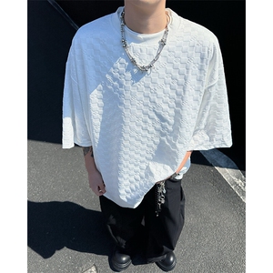 8XL-M 特大码短袖男夏季港风棋盘格子T恤冰丝半截五分袖DX323P35图片