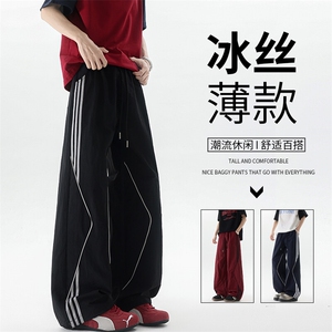 美式高街条纹裤子男夏季冰丝宽松冲锋户外工装伞兵阔腿裤KZ047P55图片