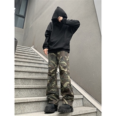 B221美式ins高街暗黑拉链休闲迷彩牛仔裤LK24156-P65控88，男装牛仔裤，电商B221