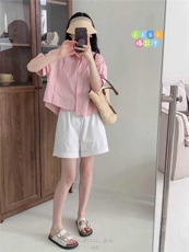 2025年夏季宽松型短款衬衫女时尚简约百搭，女装衬衫，洛丽兰可