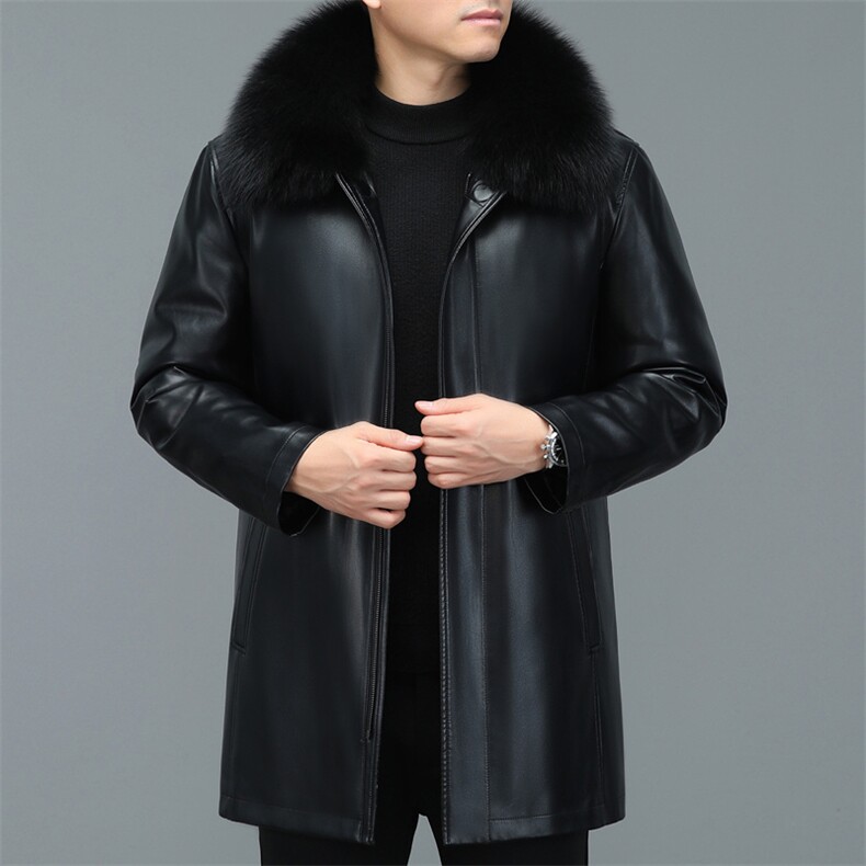 2024冬季新款皮衣男士中长款水貂翻领外套羽绒内胆风衣加厚上衣服，男装风衣，电商B212（原钱塘6029）