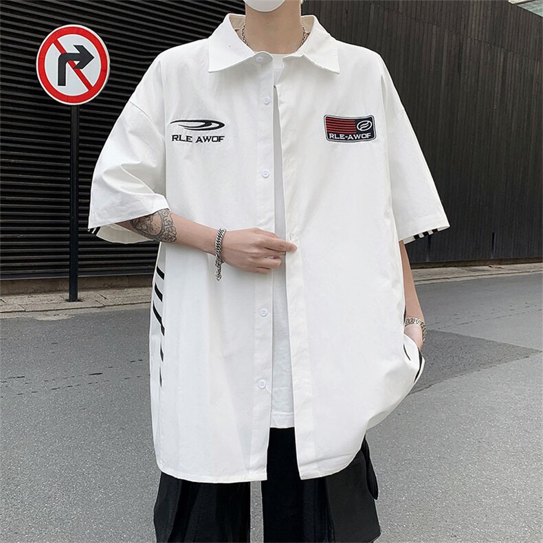 F283-P352024新款美式复古拼接衬衫男设计感宽松短袖衬衣现货,男装衬衫,星座512-6