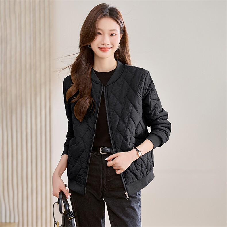 菱格夹棉棒球服外套女2024秋冬新款小个子休闲百搭时尚短款小棉衣，女装棉衣/棉服，文熹诺