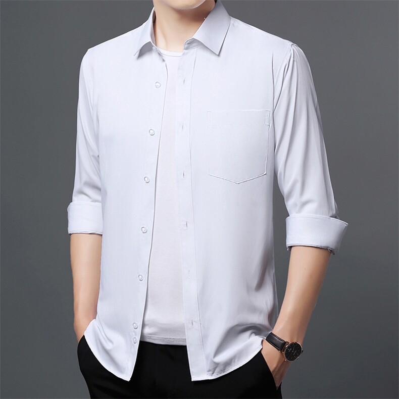 长袖衬衫男中年商务休闲春秋季新款男士纯色衬衣男2023年新款,男装衬衫,电商B212（原钱塘6029）