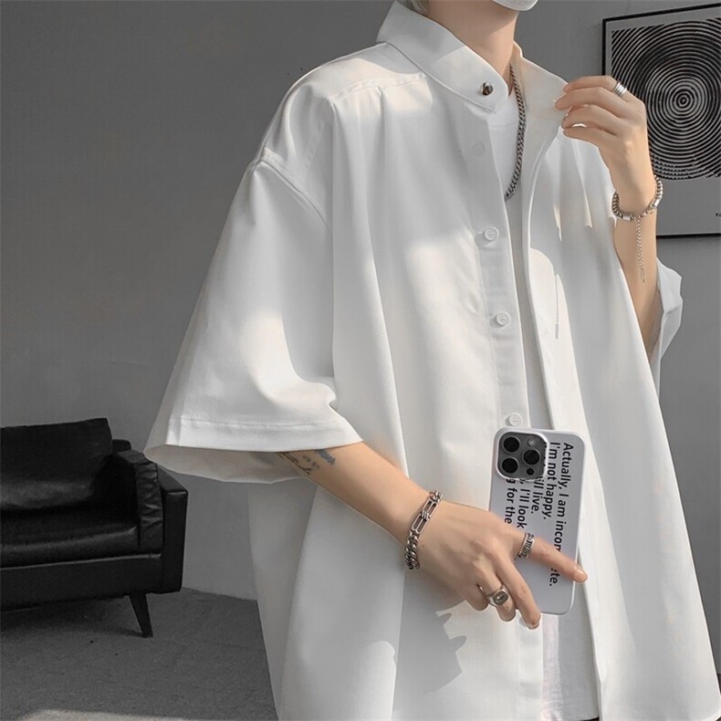 8XL-M中山领新中式短袖衬衫大码痞帅休闲半袖垂感衬衣DC5002/P50,男装衬衫,电商B238